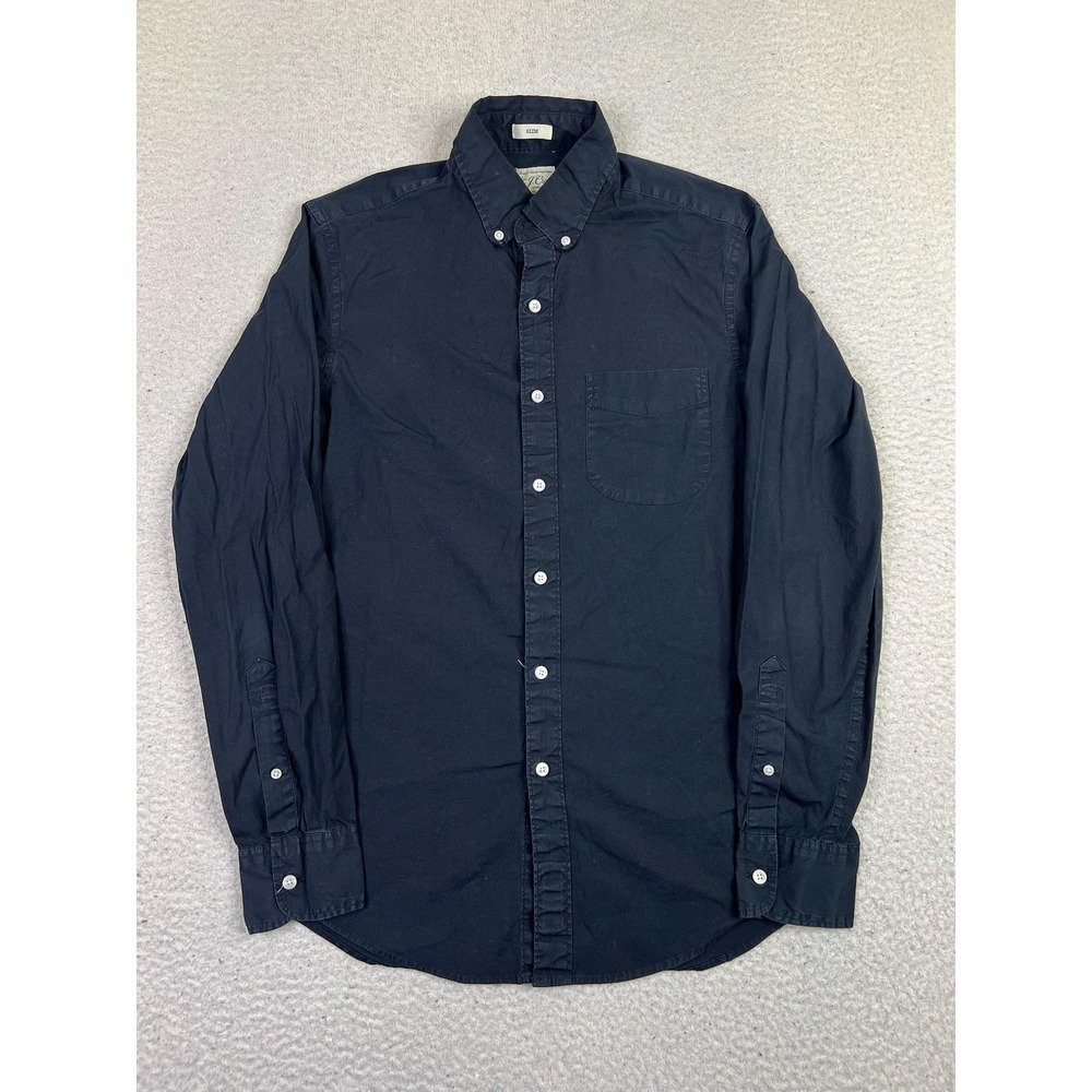 J Crew Secret Wash Shirt Mens XS Navy Blue Slim Stretch Button‎ Front H9625